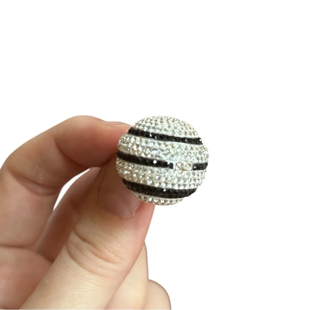 Swarovski Pendant-disco ball- black and white-27.5” necklace-silver/rhodium
